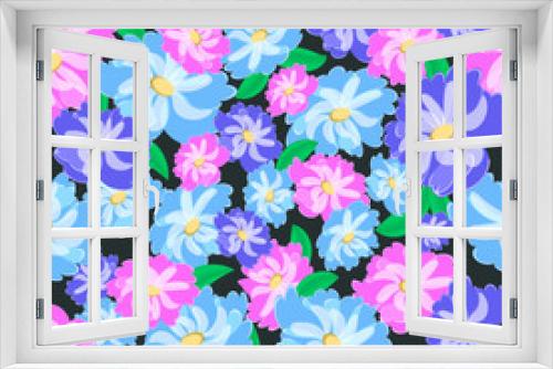 Fototapeta Naklejka Na Ścianę Okno 3D - Vector seamless pattern with fancy pink and blue flowers.