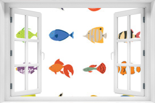 Fototapeta Naklejka Na Ścianę Okno 3D - Cute fish vector illustration icons set. Tropical fish, sea fish, aquarium fish set isolated on white background.