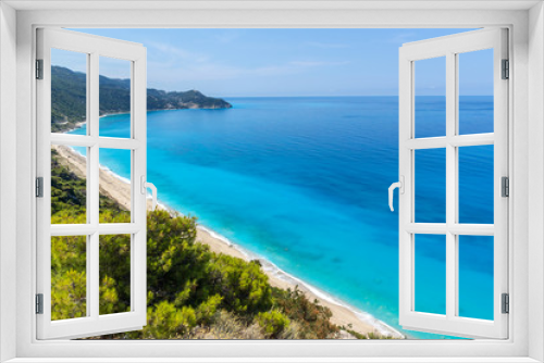 Fototapeta Naklejka Na Ścianę Okno 3D - Amazing Panoramic view of Kokkinos Vrachos Beach with blue waters, Lefkada, Ionian Islands, Greece