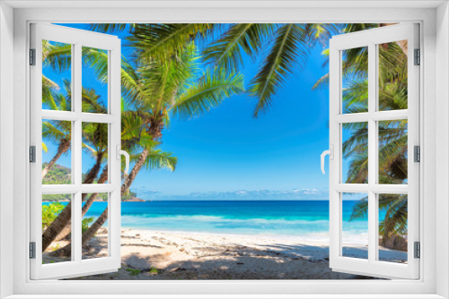 Fototapeta Naklejka Na Ścianę Okno 3D - Palm trees on tropical beach.