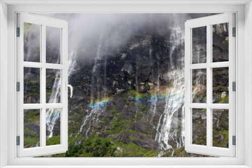 Fototapeta Naklejka Na Ścianę Okno 3D - waterfall and rainbow over Geirangerfjord in Norway