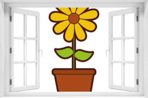 Fototapeta Naklejka Na Ścianę Okno 3D - cute sunflower garden with pot isolated icon vector illustration design