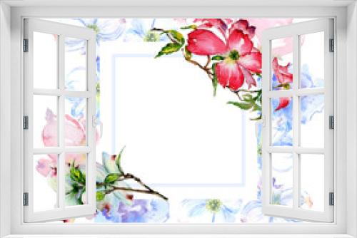 Fototapeta Naklejka Na Ścianę Okno 3D - Wildflower dogwood flower frame in a watercolor style isolated.