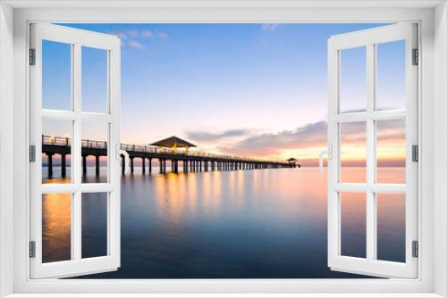 Fototapeta Naklejka Na Ścianę Okno 3D - Summer, Travel, Vacation and Holiday concept - Wooden pier between sunset in Phuket, Thailand