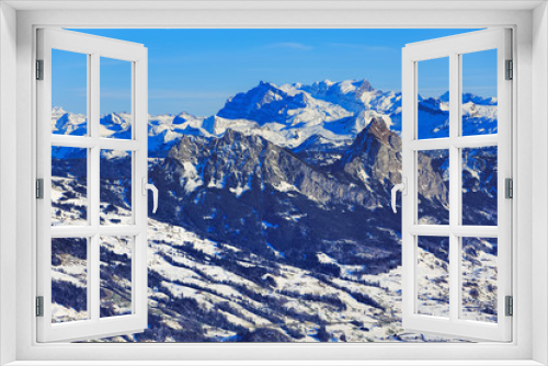 Fototapeta Naklejka Na Ścianę Okno 3D - Wintertime view from Mt. Rigi in Switzerland