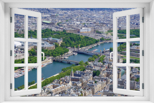 Fototapeta Naklejka Na Ścianę Okno 3D - Aerial view of river Seine from Eiffel tower with beautiful scattered clouds, Paris, France