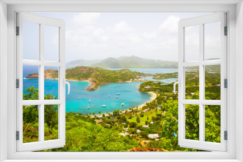 Fototapeta Naklejka Na Ścianę Okno 3D - Antigua, Caribbean islands,  English harbour view with Freeman’s bay and yachts anchored by the beach 