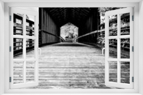 Fototapeta Naklejka Na Ścianę Okno 3D - Wooden footbridge over water