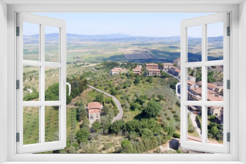 Beautiful aerial view of Castiglione D'Orcia, small medieval town of Tuscany - Italy