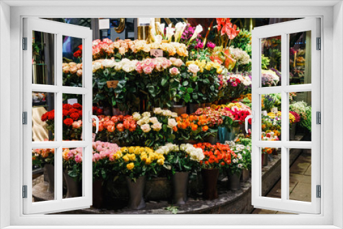 Fototapeta Naklejka Na Ścianę Okno 3D - Street flower shop with colourful flowers