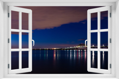 Fototapeta Naklejka Na Ścianę Okno 3D - Blue Hour, reflections, bridge, water, clouds, lights