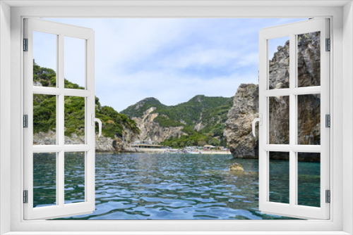 Fototapeta Naklejka Na Ścianę Okno 3D - View of the Ionian Sea coast in Paleokastritsa resort. Corfu Island, Greece