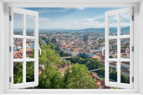 Fototapeta Naklejka Na Ścianę Okno 3D - Beautiful panorama view of the old town in europe - Graz, Austria