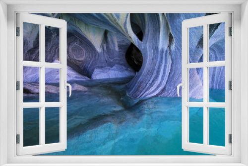 Fototapeta Naklejka Na Ścianę Okno 3D - The marble cathedral chapel, Capillas De Marmol, along Carretera Austral, lake General Carrera, Puerto Tranquilo, Chile