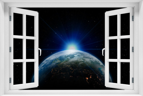 Fototapeta Naklejka Na Ścianę Okno 3D - Planet Earth, view from Space with Sunrise