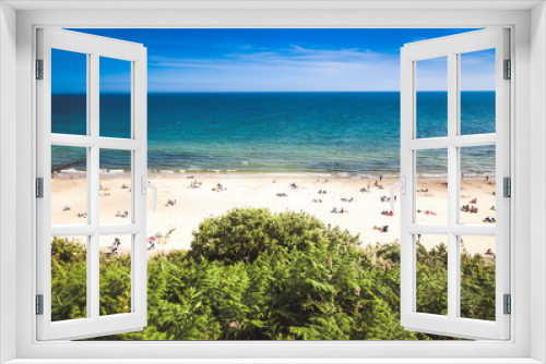 Fototapeta Naklejka Na Ścianę Okno 3D - british seaside - summer holiday destination - top view of people on the beach in Bournemouth, Dorset, UK