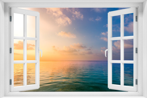 Fototapeta Naklejka Na Ścianę Okno 3D - Calm sea ocean blue sky background. Zen background, inspirational sky clouds background. Natural sunset, sea, background horizon, sea sunset view. 