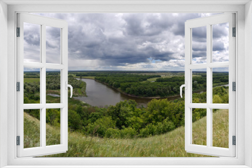 Fototapeta Naklejka Na Ścianę Okno 3D - Panoramic view from the hills to the valley of the Don river. Landscape of the central part of Russia.