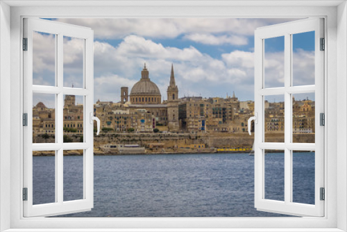 Fototapeta Naklejka Na Ścianę Okno 3D - Valletta skyline from Sliema with Basilica of Our Lady of Mount Carmel - Valletta, Malta