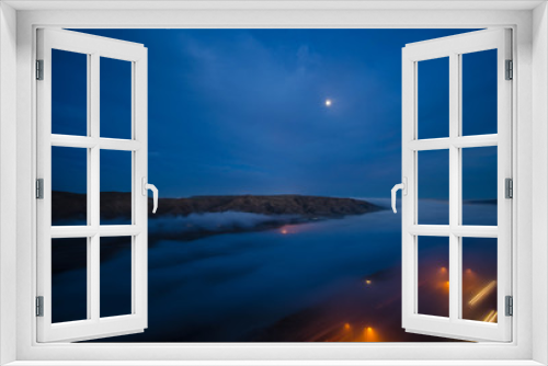 Fototapeta Naklejka Na Ścianę Okno 3D - fog in the morning with mountain and moon at Baku, Azerbaijan