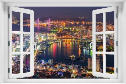 Fototapeta Naklejka Na Ścianę Okno 3D - port city night, korea 