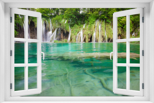Fototapeta Naklejka Na Ścianę Okno 3D - Beautiful summer green forest waterfall