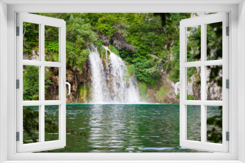 Fototapeta Naklejka Na Ścianę Okno 3D - Beautiful summer green forest waterfall