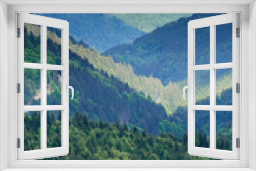 Fototapeta Naklejka Na Ścianę Okno 3D - Mountains covered in lush forests