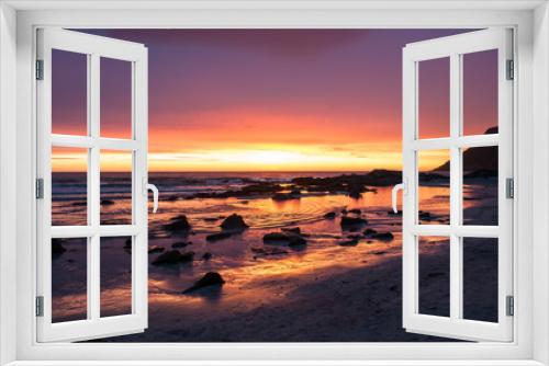 Fototapeta Naklejka Na Ścianę Okno 3D - Sunset with sandy beach - Lofoten, Norway.
