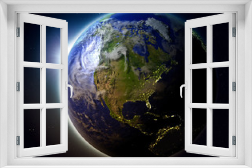 Fototapeta Naklejka Na Ścianę Okno 3D - North America from space at sunset