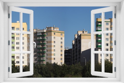 Fototapeta Naklejka Na Ścianę Okno 3D - panorama city view of buildings on blue sky background