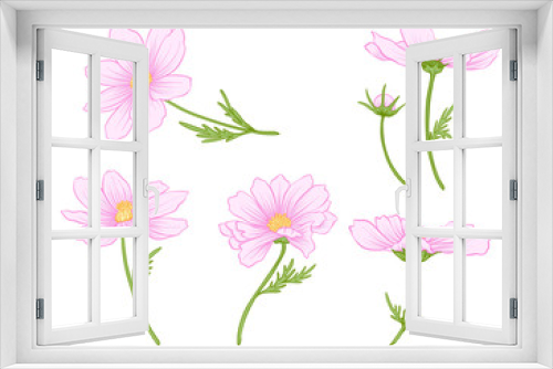 Fototapeta Naklejka Na Ścianę Okno 3D - Cosmos flowers. Set of colored flowers.
Stock line vector illustration.