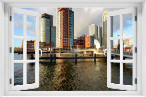 Fototapeta Naklejka Na Ścianę Okno 3D - ROTTERDAM, THE NETHERLANDS - FEB 2015: Skyscrapers at the Wilhelminapier, Kop van Zuid skyline