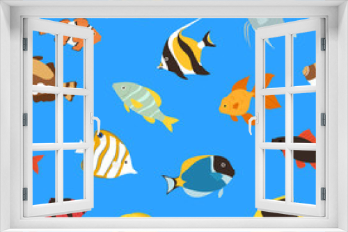 Fototapeta Naklejka Na Ścianę Okno 3D - Exotic tropical fish underwater ocean or aquarium aquatic nature seamless pattern background vector