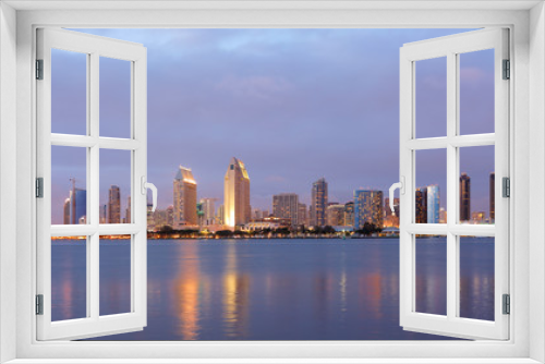 Fototapeta Naklejka Na Ścianę Okno 3D - Panorama view of San Diego Skyline After Sunset. Photo Showing Downtown viewing from Centennial Park.  San Diego is on the coast of the Pacific Ocean in Southern California, USA.