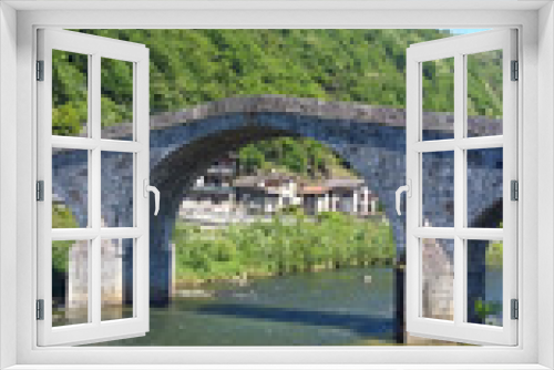 Fototapeta Naklejka Na Ścianę Okno 3D -   bridge Ganda in Morbegno, Valtellina in Italy