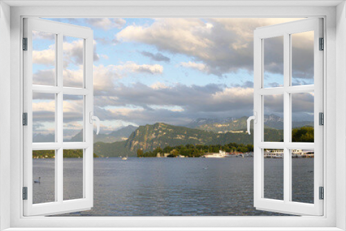 Fototapeta Naklejka Na Ścianę Okno 3D - Lucerne with lake, steamboats the alps in the background