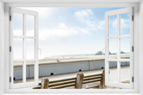 Fototapeta Naklejka Na Ścianę Okno 3D - stone bench overlooking beach