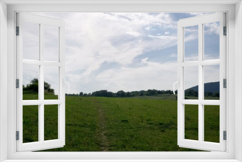 Fototapeta Naklejka Na Ścianę Okno 3D - Green meadow with trees and views to mountains. Slovakia