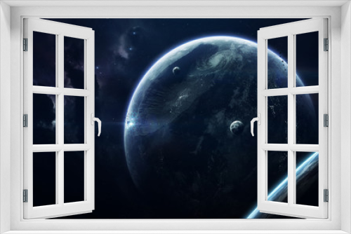 Fototapeta Naklejka Na Ścianę Okno 3D - Science fiction space wallpaper, incredibly beautiful planets, galaxies, dark and cold beauty of endless universe. Elements of this image furnished by NASA