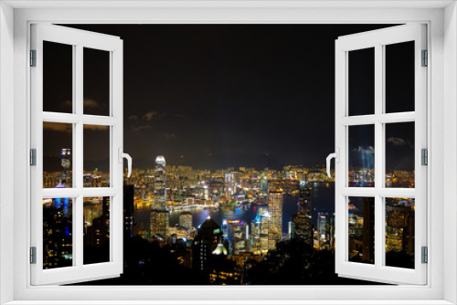 Fototapeta Naklejka Na Ścianę Okno 3D - Hong Kong iconic night view from Victoria peak, Beautiful light illuminate skyscraper