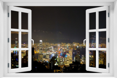 Fototapeta Naklejka Na Ścianę Okno 3D - Hong Kong iconic night view from Victoria peak, Beautiful light illuminate skyscraper