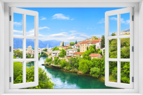 Fototapeta Naklejka Na Ścianę Okno 3D - Beautiful view Old bridge in Mostar, Bosnia and Herzegovina, on a sunny day