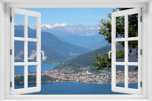 Fototapeta Naklejka Na Ścianę Okno 3D - Panoramic view from Mount Sasso del Ferro in Laveno to the landscape of Lake Maggiore, Italy