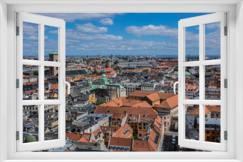 Fototapeta Naklejka Na Ścianę Okno 3D - Panoramic view of Copenhagen city in sunny day from the City hall tower. Copenhagen, Denmark.