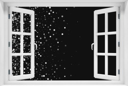 Random falling white dots. Scatter left gradient with random falling white dots on black background. Vector illustration.