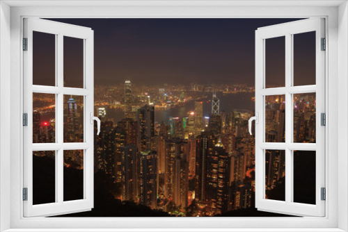 Fototapeta Naklejka Na Ścianę Okno 3D - Evening aerial view panorama of Hong Kong skyline and Victoria Harbor. Travel destinations.