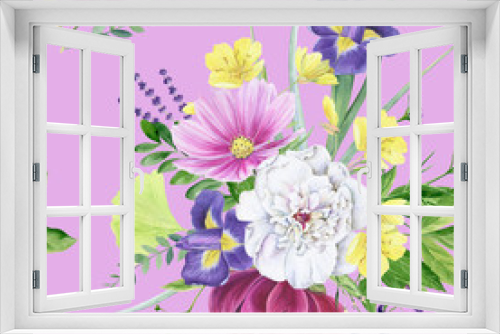 Fototapeta Naklejka Na Ścianę Okno 3D - Beautiful watercolor floral peony seamless pattern
