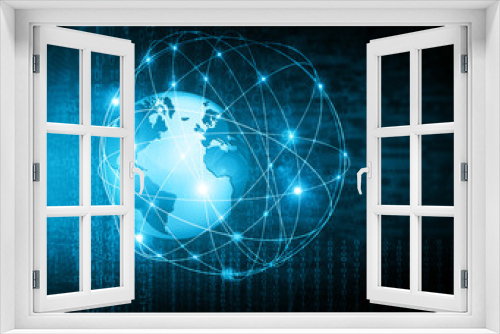 Fototapeta Naklejka Na Ścianę Okno 3D - Best Internet Concept of global business. Globe, glowing lines on technological background. Wi-Fi, rays, symbols Internet, 3D illustration