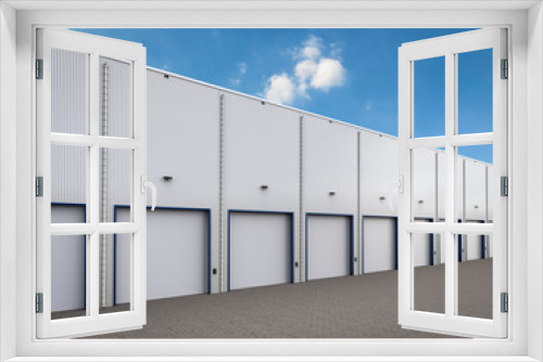 Fototapeta Naklejka Na Ścianę Okno 3D - warehouse exterior with shutter doors